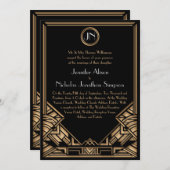 ブラック金ゴールドアールデコギャツビースタイルウェディングキッズ 招待状 (正面/裏面)