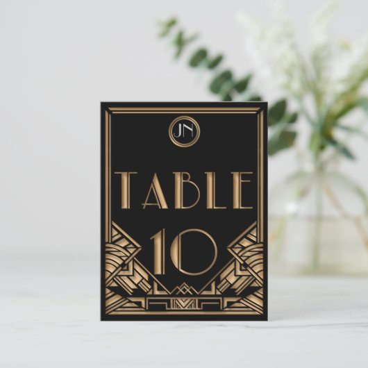 ブラック金ゴールドアールデコギャツビースタイルテーブル番号10 ポストカード (スタンド正面)