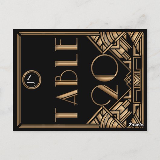 ブラック金ゴールドアールデコギャツビースタイルテーブル番号20 ポストカード (裏面)