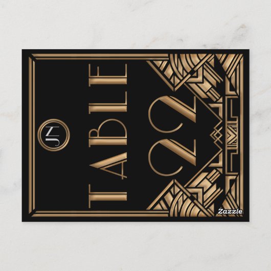 ブラック金ゴールドアールデコギャツビースタイルテーブル番号22 ポストカード (裏面)