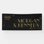 ブラック金ゴールドアールデコスタイル1920s結婚のバナー 横断幕 (横)