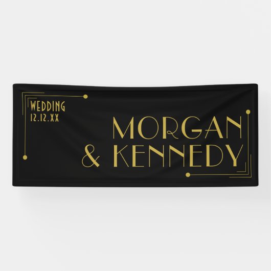 ブラック金ゴールドアールデコスタイル1920s結婚のバナー 横断幕 (横)