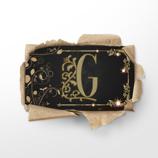 ブラック金ゴールドアールデコスパークルモノグラム 名刺