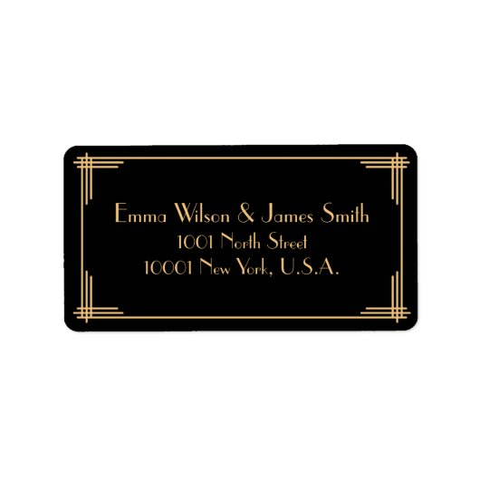 ブラック金ゴールドアールデコ素晴らしギャツビー住所 シール (正面)