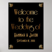 ブラック金ゴールドアールデコ結婚の看板へようこそ ポスター (正面)