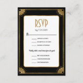 ブラック金ゴールドアールデコ食事オプションウェディングRSVP エンクロージャーカード (正面)