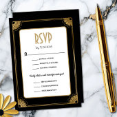 ブラック金ゴールドアールデコ食事オプションウェディングRSVP エンクロージャーカード