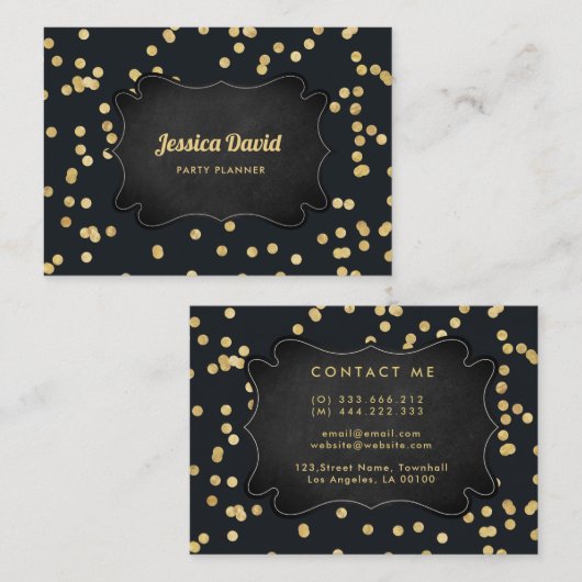 ブラック金ゴールドイエローパーティープランナー 名刺 (正面/裏面)