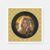 ブラック金ゴールドイエローフォト卒業パーティー紙 スタンダードカクテルナプキン (正面)