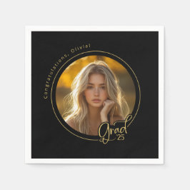 ブラック金ゴールドイエローフォト卒業パーティー スタンダードカクテルナプキン