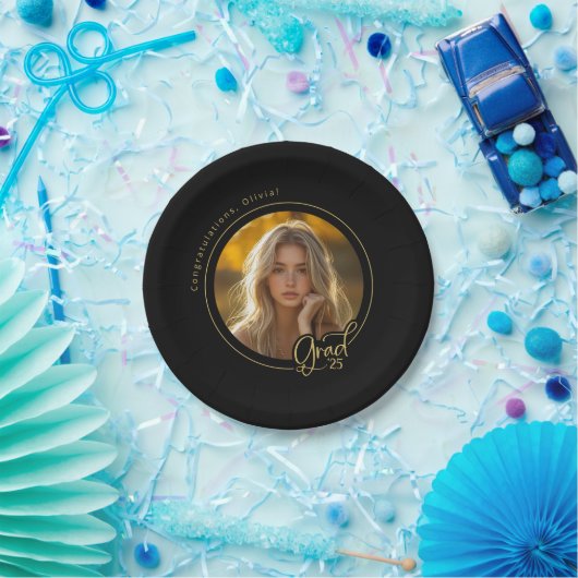 ブラック金ゴールドイエローフォト卒業紙プレート ペーパープレート (パーティー)