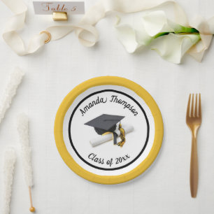 ブラック金ゴールドイエロー卒業キャップ&タッセル ペーパープレート