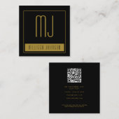 ブラック金ゴールドイニシャルモノグラムソーシャルメディアQRコード スクエア名刺 (正面/裏面)