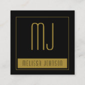 ブラック金ゴールドイニシャルモノグラムソーシャルメディアQRコード スクエア名刺 (正面)