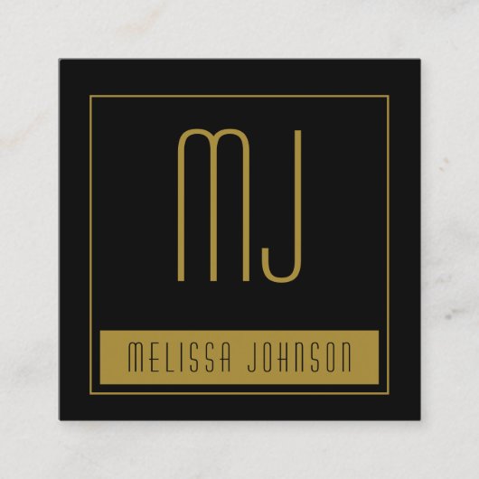 ブラック金ゴールドイニシャルモノグラムソーシャルメディアQRコード スクエア名刺 (正面)