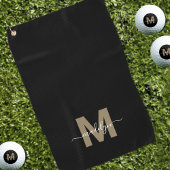 ブラック金ゴールドイニシャル名モノグラム ゴルフタオル