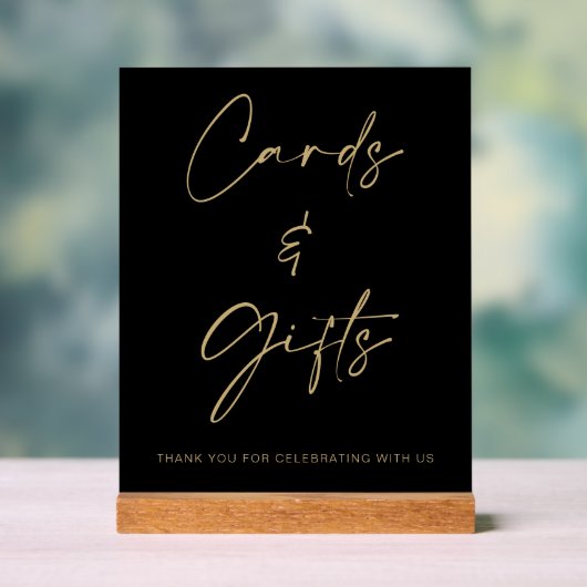 ブラック金ゴールドウェディングカードとギフトテーブル アクリルサイン (ニュートラル)