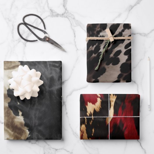 ブラック金ゴールドウエスタンコウィド ラッピングペーパーシート (正面)