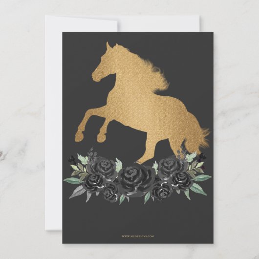 ブラック金ゴールドウエスタンホースフローラチャラキンセニェラ 招待状 (裏面)