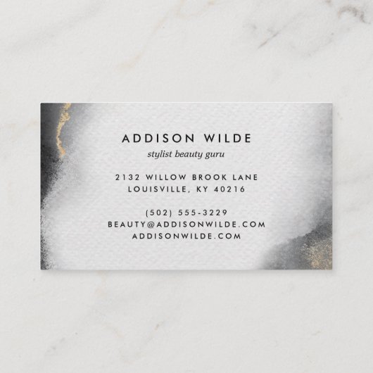 ブラック金ゴールドウォーターカラーモダンシック抽象芸術 名刺 (裏面)