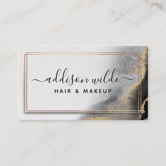 ブラック金ゴールドウォーターカラーモダンシック抽象芸術 名刺 (正面)