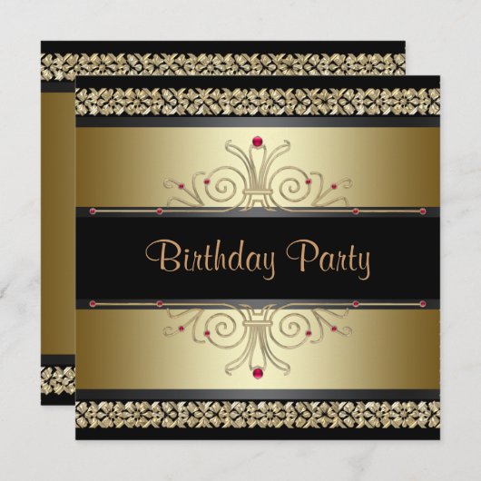 ブラック金ゴールドウーマンズバースデーパーティー招待状 招待状 (正面/裏面)
