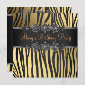 ブラック金ゴールドウーマンズバースデーパーティー 招待状 (正面/裏面)