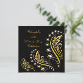 ブラック金ゴールドエイジエレガントバースデーパーティーフローラ 招待状 (スタンド正面)