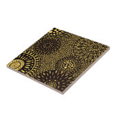 ブラック金ゴールドエスニック花パターン タイル (側面)