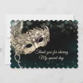 ブラック金ゴールドエメラルドマスカレードパーティー サンキューカード (正面)