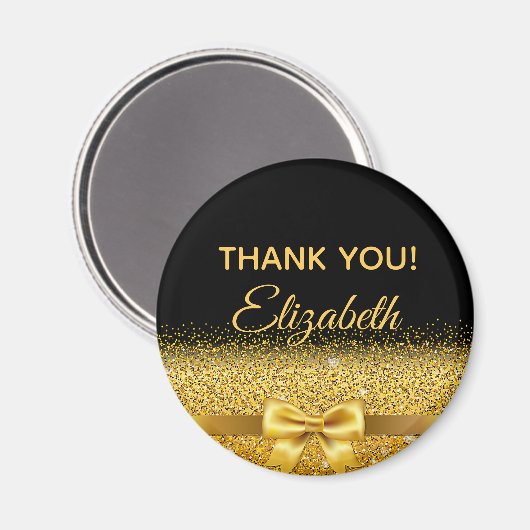 ブラック金ゴールドエレガントありがとう誕生日の名前 マグネット (正面/裏面)