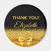 ブラック金ゴールドエレガントありがとう誕生日の名前 マグネット (正面)