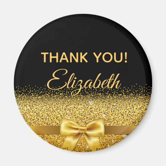 ブラック金ゴールドエレガントありがとう誕生日の名前 マグネット (正面)