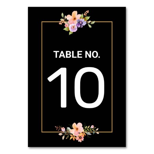 ブラック金ゴールドエレガントなウェディングテーブル番号カード テーブルナンバー (正面)