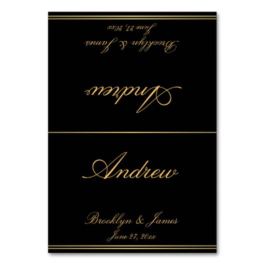 ブラック金ゴールドエレガントなウェディング座席表テーブルカード テーブルナンバー (正面)