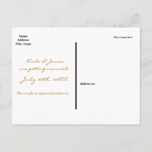 ブラック金ゴールドエレガントな結婚式の日付はがきを保存 案内ポストカード (裏面)