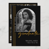 ブラック金ゴールドエレガントアーチオーバーレイ写真卒業 案内状 (正面/裏面)