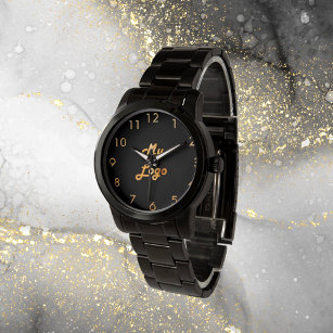 ブラック金ゴールドエレガントクラシックのビジネスロゴ 腕時計