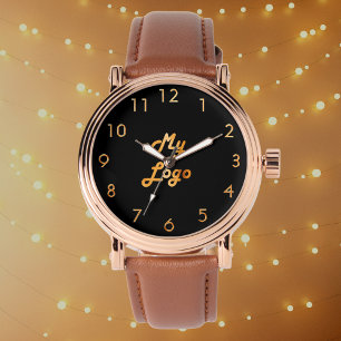 ブラック金ゴールドエレガントクラシックのビジネスロゴ 腕時計