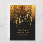 ブラック金ゴールドエレガントグリッターモダン30歳の誕生日 招待状 (正面)