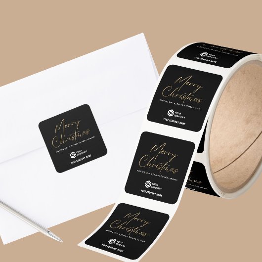 ブラック金ゴールドエレガントスカスタムクリスマスのロゴビジネス スクエアシール