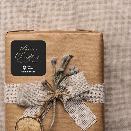 ブラック金ゴールドエレガントスカスタムクリスマスのロゴビジネス スクエアシール