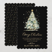 ブラック金ゴールドエレガントスクリプトツリー非フォトクリスマス シーズンカード (正面/裏面)