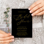 ブラック金ゴールドエレガントスクリプモダントブライダルシャワー 招待状