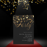 ブラック金ゴールドエレガントスター40th birthday luxury 招待状<br><div class="desc">A、モダン彼と彼女の両方のスタイリッシュ40歳の誕生日パーティーのための招待。金飾星を持って黒い背景と大きな書金ゴールド文字の単語フェイク40。名前とパーティー・詳細のパーソナライズおよび追加</div>