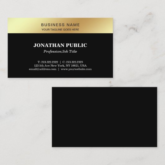 ブラック金ゴールドエレガントテンプレートモダン会社お洒落 名刺 (正面/裏面)