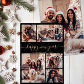 ブラック金ゴールドエレガントハッピーニューイヤー5フォトコラージュ シーズンカード