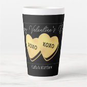 ブラック金ゴールドエレガントピンクバレンタイン、カップルに甘い カフェラテマグ (正面)