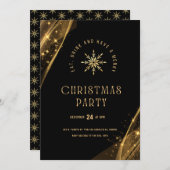ブラック金ゴールドエレガントフェスティバルクリスマスパーティー 招待状 (正面/裏面)