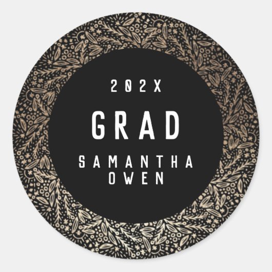 ブラック金ゴールドエレガントフォイルボタニカルグラードエンベロープ ラウンドシール (正面)